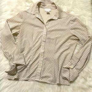 Worthington stretch medium shirt top blouse striped white black size M